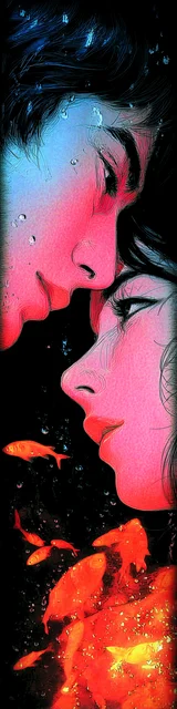 Free dark romance bookmark featuring an Asian couple with a goldfish